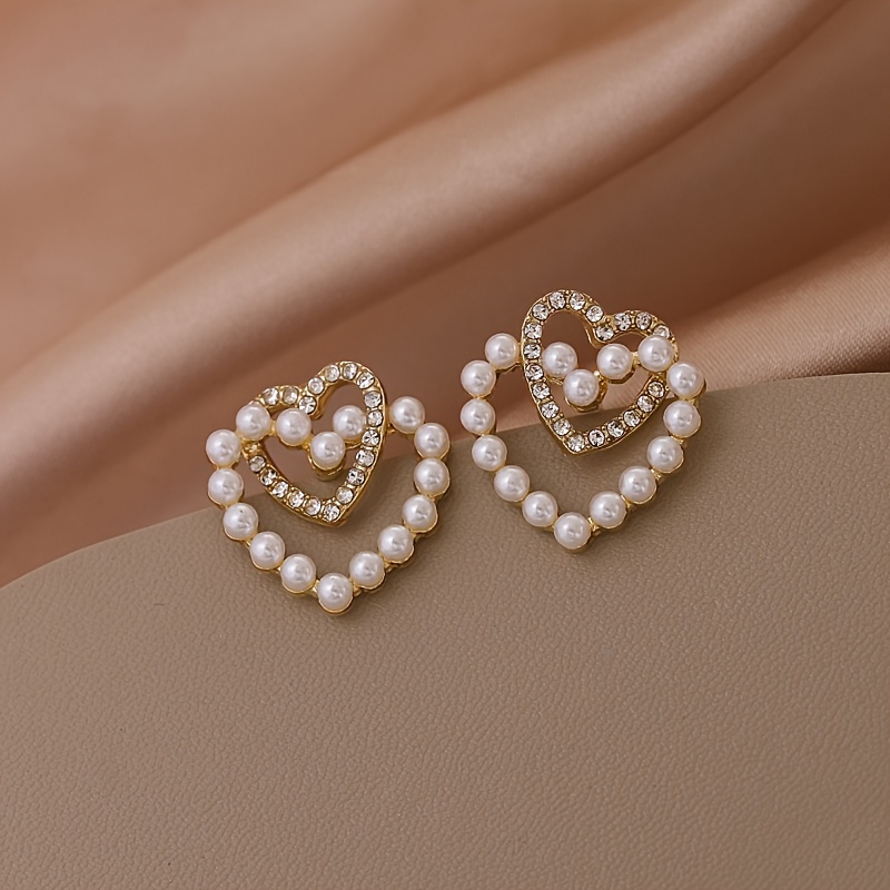 Double Love Faux Pearl Earrings 18K Plated Jewelry